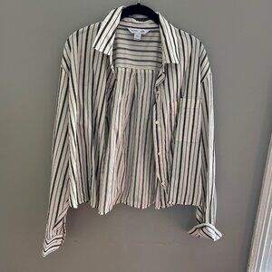 Old Navy Cropped Button Down - L Tall - Gray & Cream Stripe